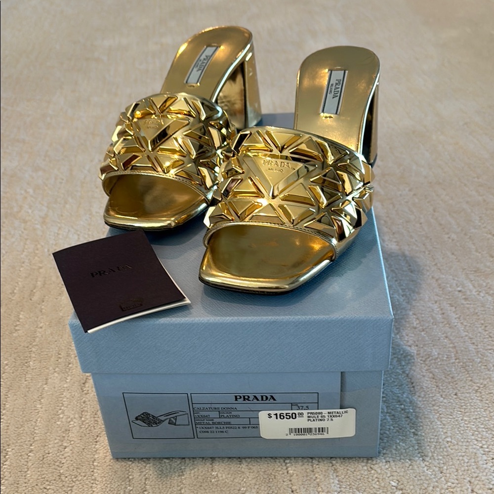 Prada Women's Gold Slide Heeled Sandals